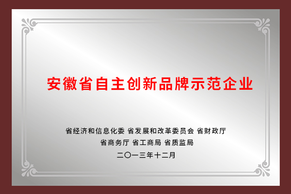 安徽省自主創(chuàng)新品牌示范企業(yè)